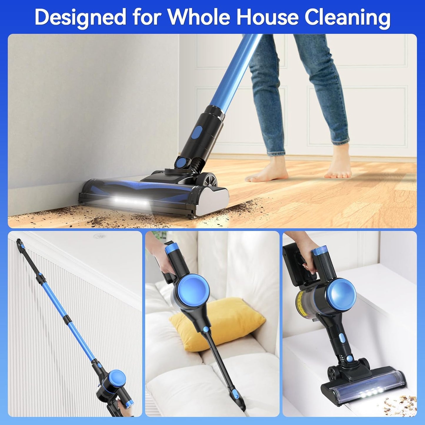 N8 Cordless Vacuum Cleaner, Lightweight Stick Vacuum with Powerful Suction, 2200mAh Battery, 40 Mins Runtime, Self-Standing, Rechargeable Vacuum Cleaners for Home Hardwood Floor Carpet Pet Hair