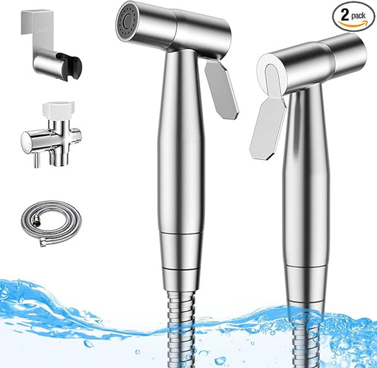 Arofa Handheld Bidet Sprayer for Toilet - 2 Pack Bidets Faucet for Existing Toilets Cloth Diaper Jet Sprayer, Stainless Steel Muslim Shower with Bidet Hose for Feminine Wash