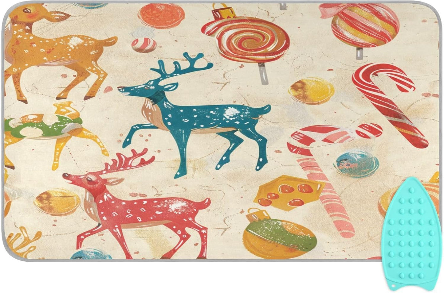 Red Deer Christmas Sweet Ironing Mat Thickened Ironing Blanket Travel Portable Double-Side Using Ironing Pad Travel Isolate Heat Pad Cover for Washer Dryer Table Top Countertop 27.6x47.2in