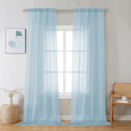 Chyhomenyc Sky Blue Sheer Curtains 96 inches Long 2 Panels, Light Filtering Light Blue Elegant Voile Window Treatment Drapes for Bedroom Living Room, Each 42 Wx96 L, 8FT