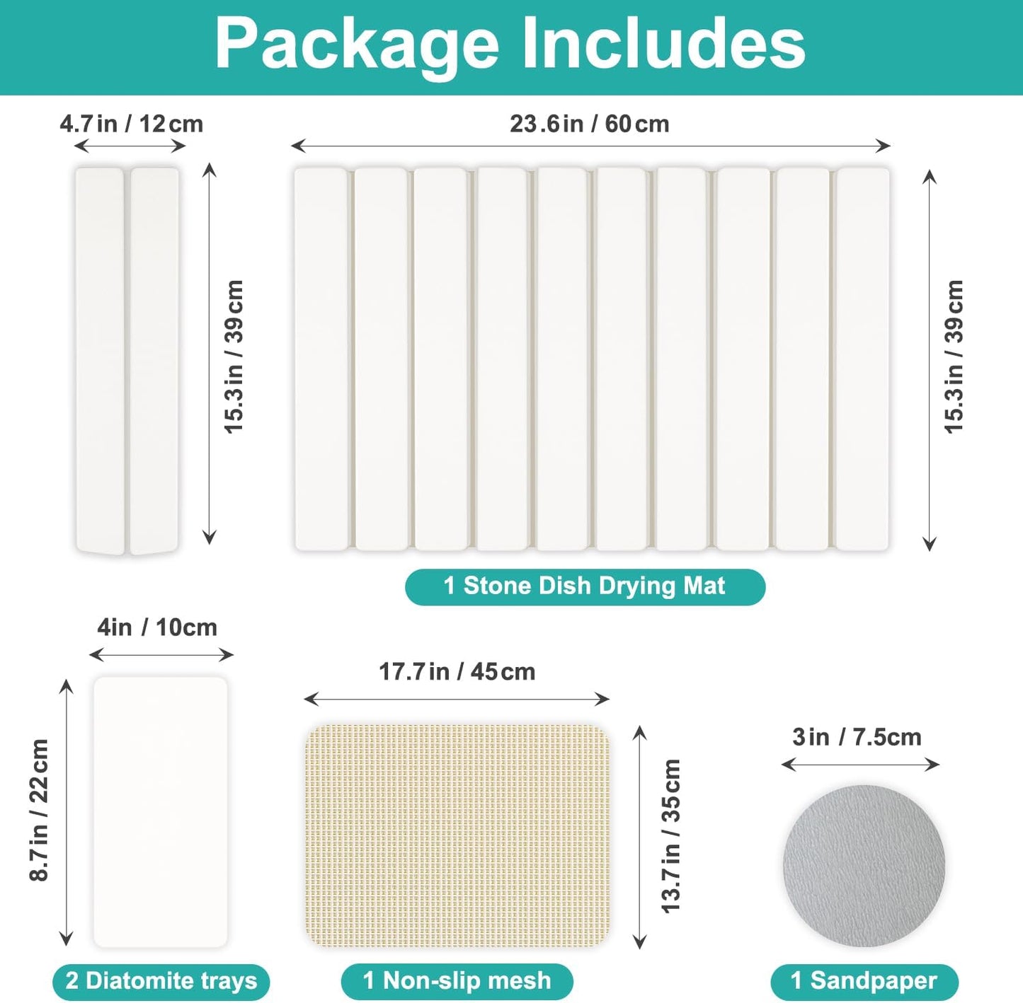 3 Pcs Large Stone Dish Drying Mat for Kitchen Sink Counter Dish Pads Diatomaceous Earth Mats Quick Fast Drying Stone Mat Diatomite Absorbent Tray Dry Matt Kitchen Countertop Dishes Drainer Mat