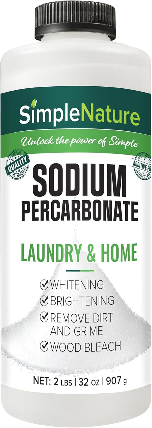Sodium Percarbonate (2 lbs) - Versatile Non-toxic Biodegradable Scent-Free Cleaner for Home, Laundry, and Decking - Pure Oxygen Bleach - Convenient Container with Scoop