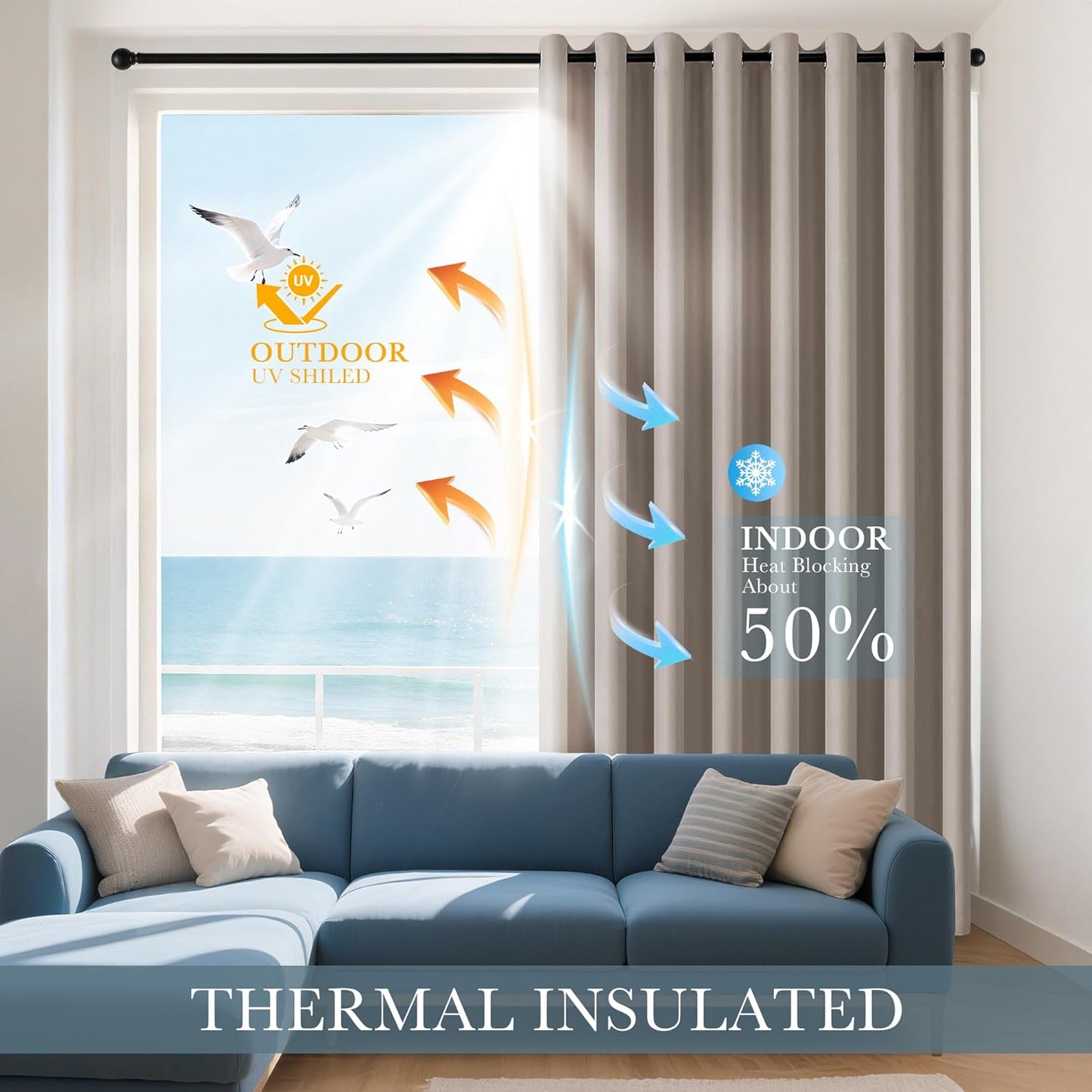 PONY DANCE Light Taupe Blackout Curtains - Thermal Isulated Room Darkening Drapes for Bedroom/Living Room, Set of 2 Curtain Panels, 55 x 80 inch