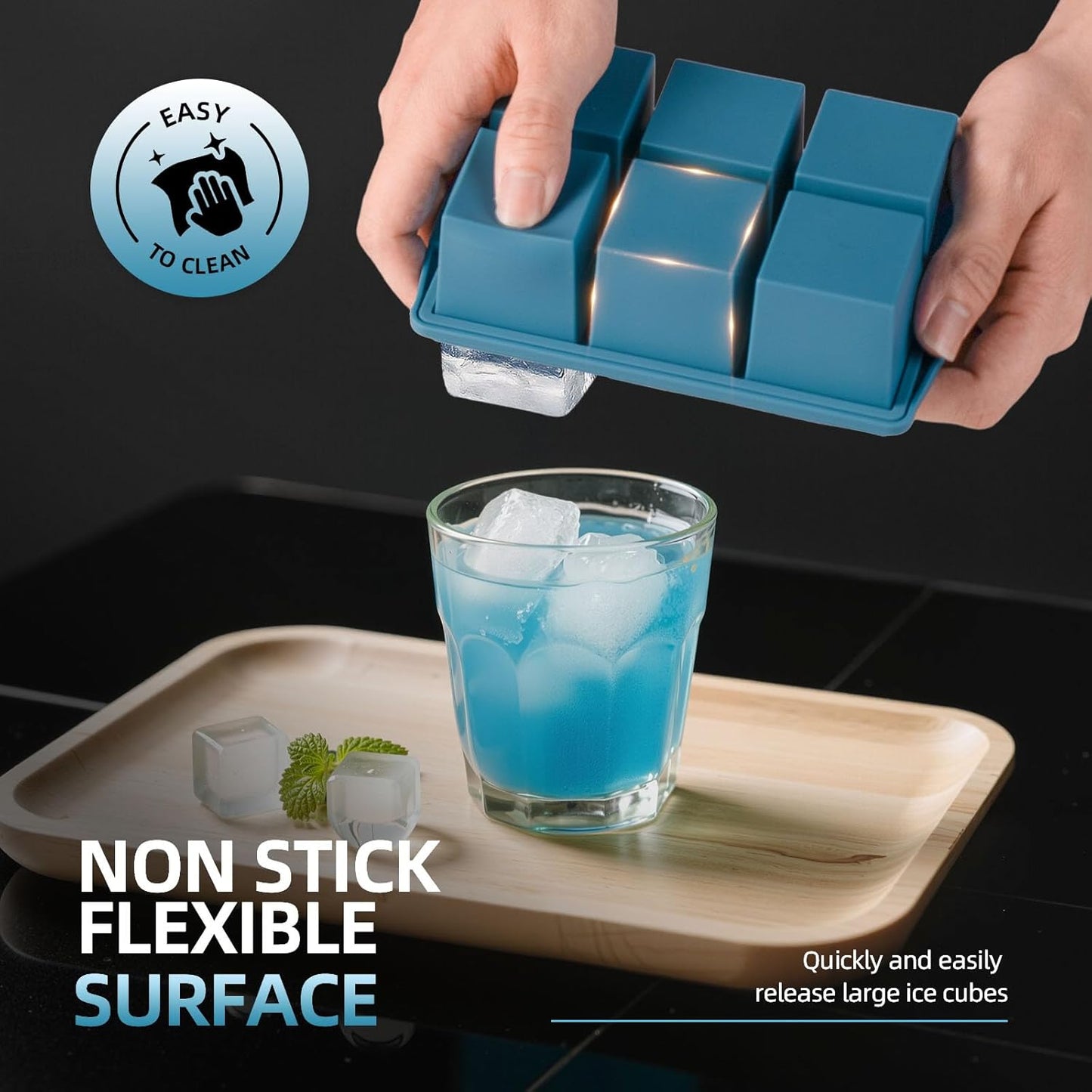 Large Ice Cube Trays for Whiskey (2 Pack) - Silicone Ice Cube Molds with Steel Frame Reinforcement & Lid, 2-Inch Square Ice Cubes for Whisky, Cocktails, Coffee, Tea - Easy Release