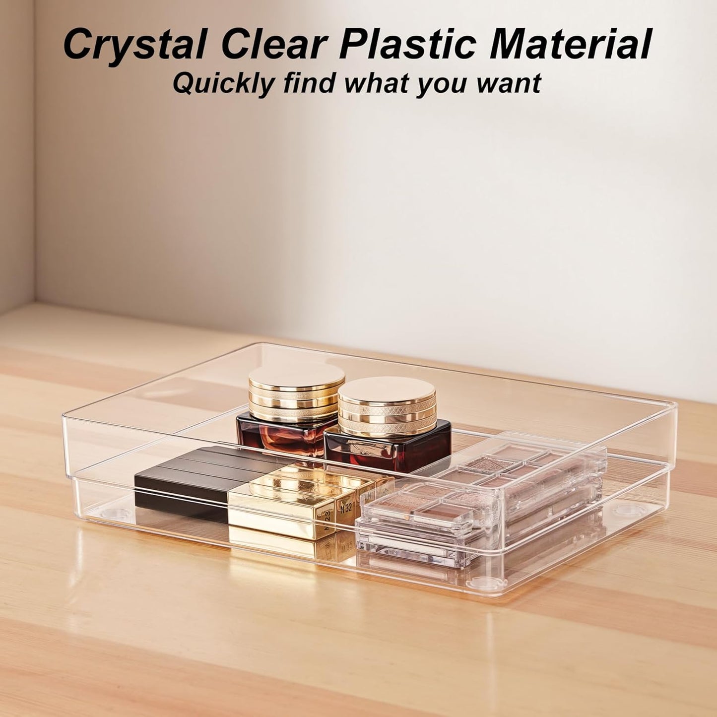 SMARTAKE 7-Piece Drawer Organizer with Non-Slip Silicone Pads, 4-Size Desk Drawer Organizer Trays Storage Tray for Makeup, Jewelries, Utensils in Bedroom Dresser, Office and Kitchen (Clear)