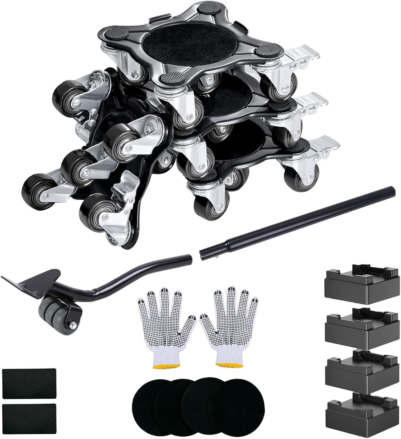 3306Lb Furniture Dolly Set, Furniture Movers with 5 Wheels Heavy Duty, Carbon Steel Panel Heavy Duty Dolly, 360° Rotation with Brake, Double Bearings, Furniture Lifter Move Tool