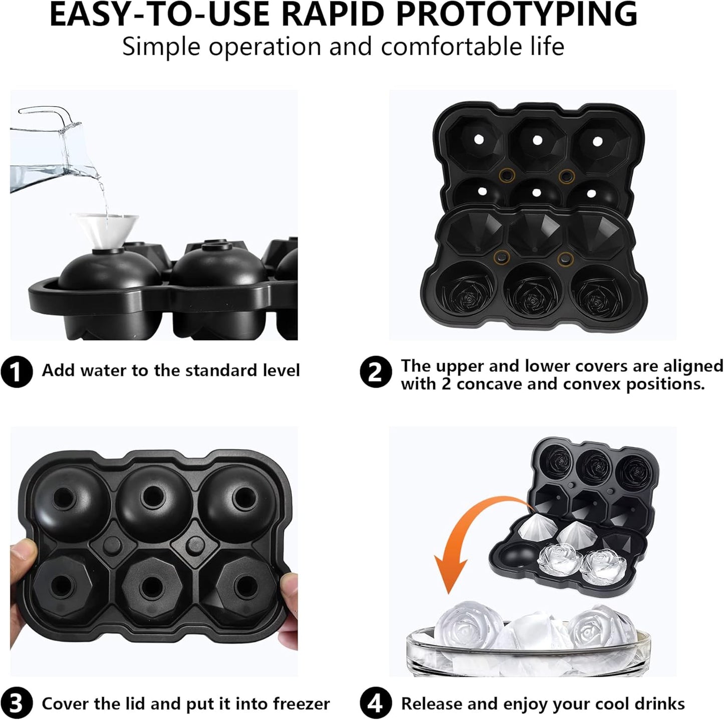 Rose Ice Cube Tray,ZACHDEE 2" Flower Silicone Ice Cube Tray With Covers,6 Easy Release Large Ice Ball for Cocktails, Drinks, Whiskey, Bourbon & Homemade Juice