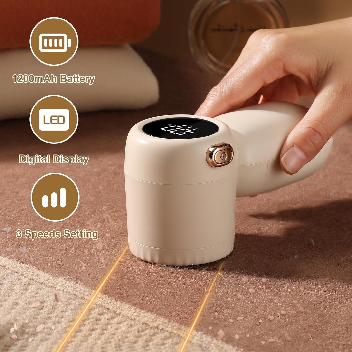 Rechargeable Fabric Shaver,Electric Lint Remover with Digital Display,3-Speeds Sweater Shaver for Clothes and Furniture (Beige)