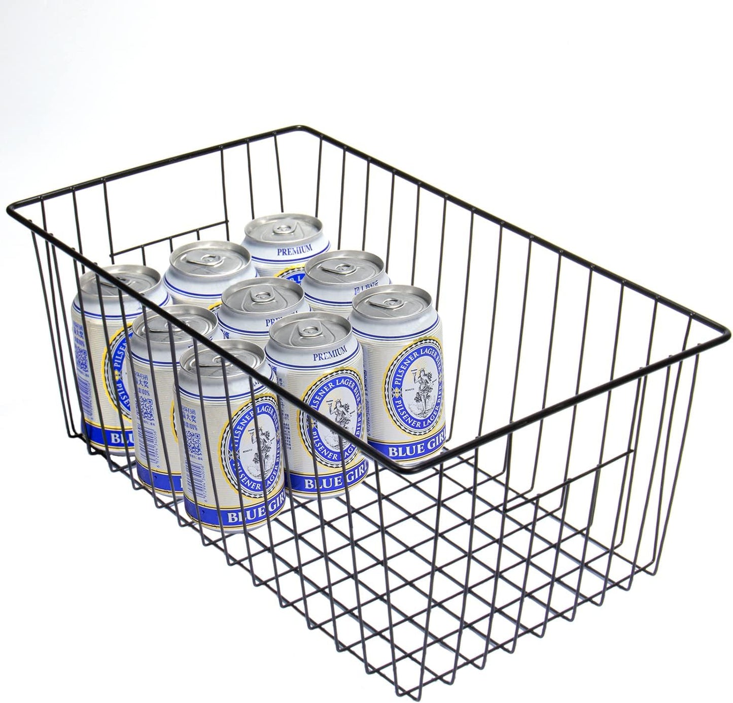 16inch Freezer Storage Organizer Baskets, Refrigerator Metal Wire Basket Bins with Handles for Kitchen, Pantry, Cabinet, Closets(Black, 3Pack)