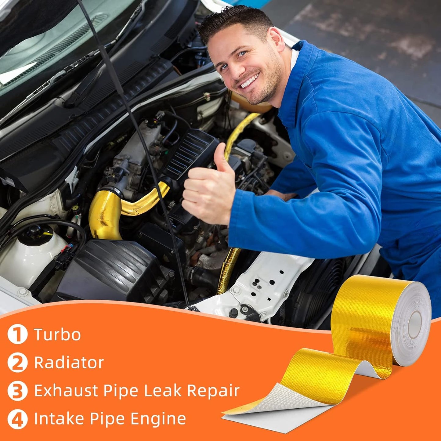 Zonon 2 Rolls Aluminum Foil Tape Heat Shield Tape Barrier Adhesive Reflective Fiberglass Thermal Insulation Reflective Material High Temp Protection(Gold,2 Inch X 65.6 ft)