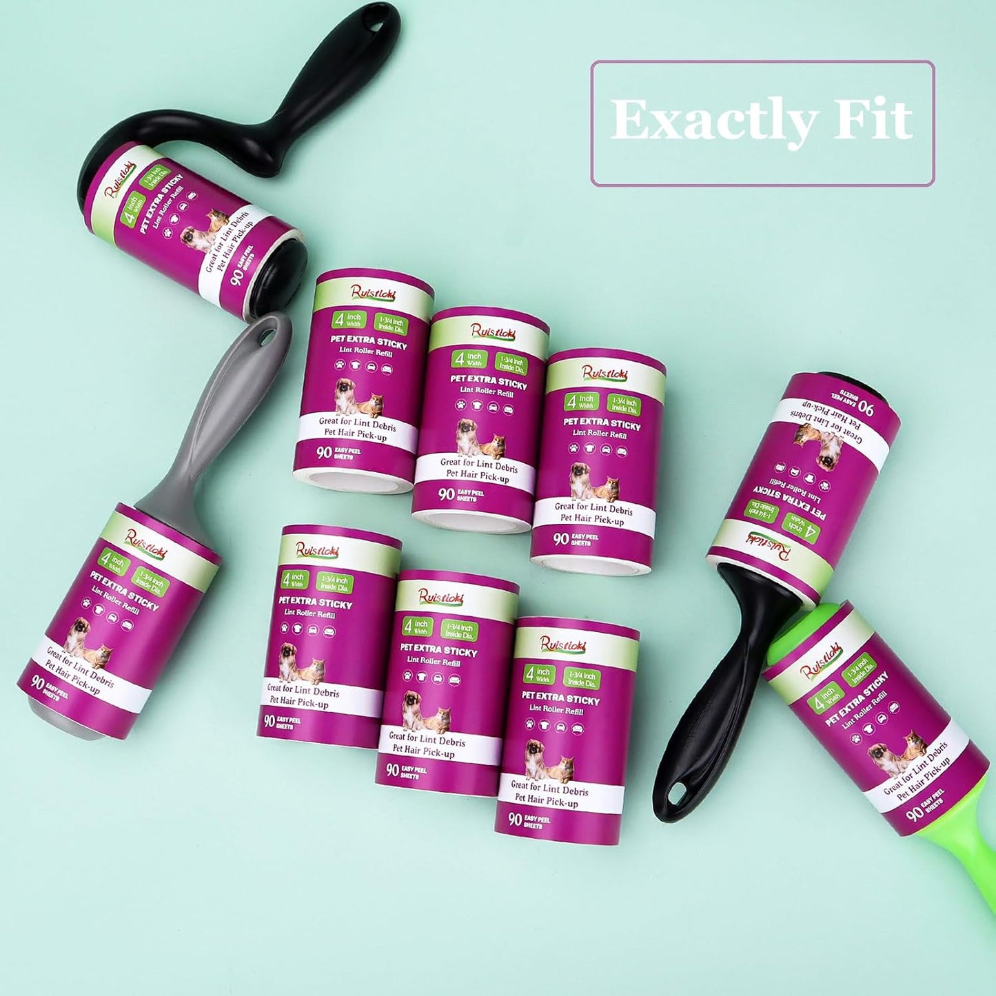 4 inch Lint Roller Refills Only Compatible with Scotch-Brite Pet Hair Pickup Extra Sticky Lint Roller for Couches Clothes and More 90 Sheets per Refill 6 Pack 540 Easy-Tear Adhesive Sheets Total