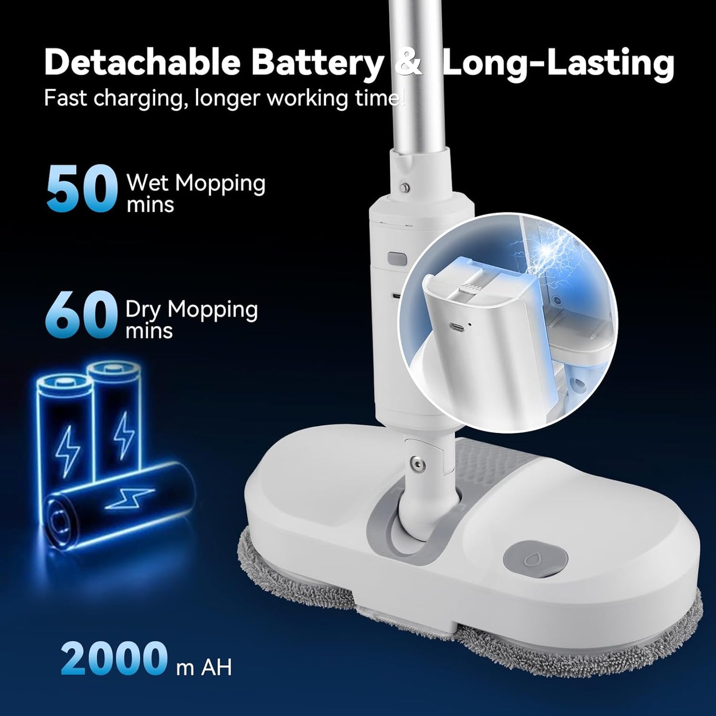 Cordless Electric Mop, Dual Motor Powerful Spin, Cordless Mop with LED Headlight/Water Sprayer, 250ML Large Water Tank Spin, Quiet Cleaning & Waxing-Suitable for Multi-layer Floors