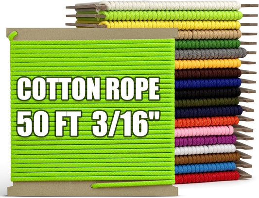 PerkHomy 500lb Cotton Rope 3/16" (5mm) 50 ft Multi Purpose Utility Diamond Braided Cord, Natural Cotton for Clothes Line Camping Crafting Flag Pole, Light Green
