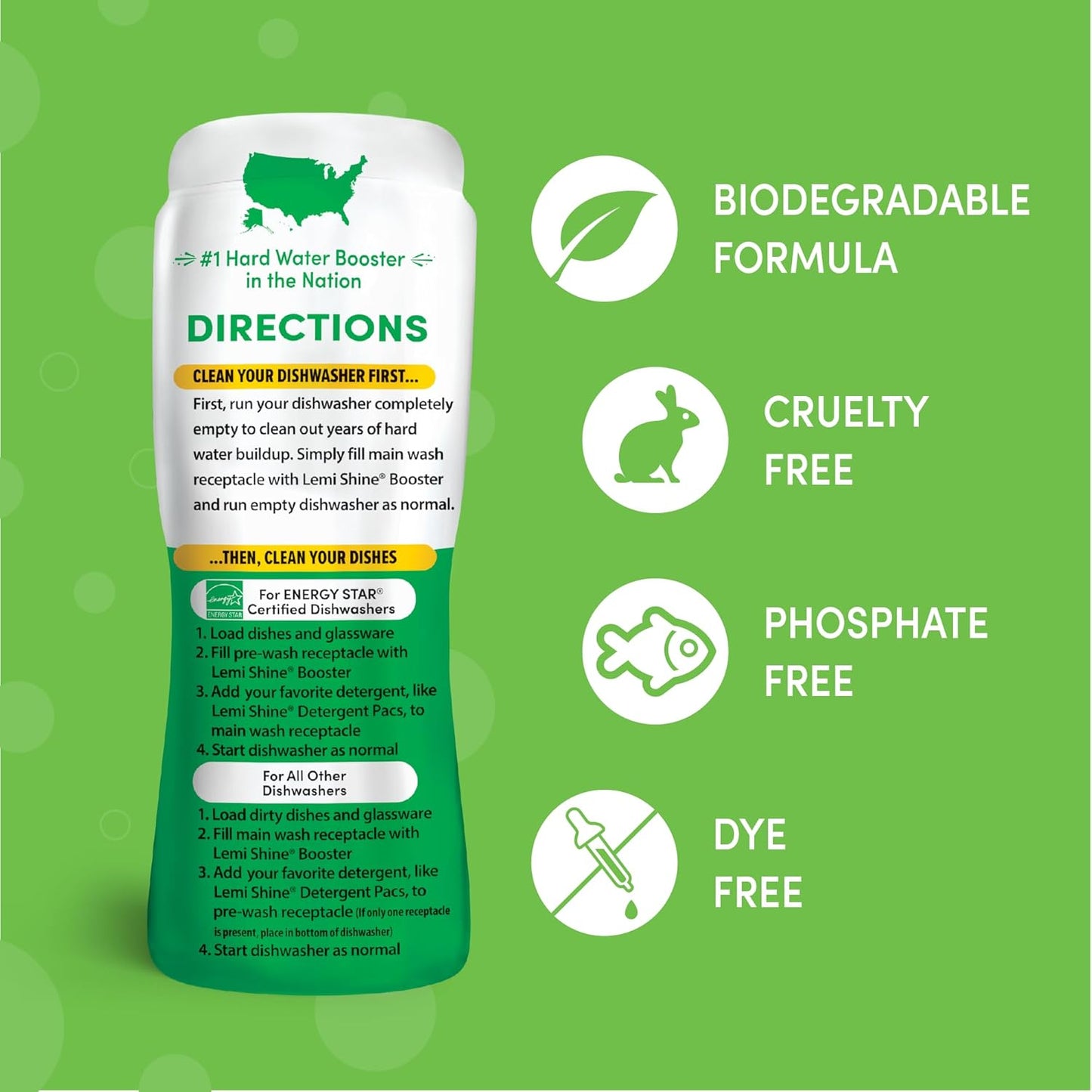 Lemi Shine Dish Detergent Booster, Hard Water Stain Remover, Multi-Use Citric Acid Cleaner 10 oz, Pack of 8