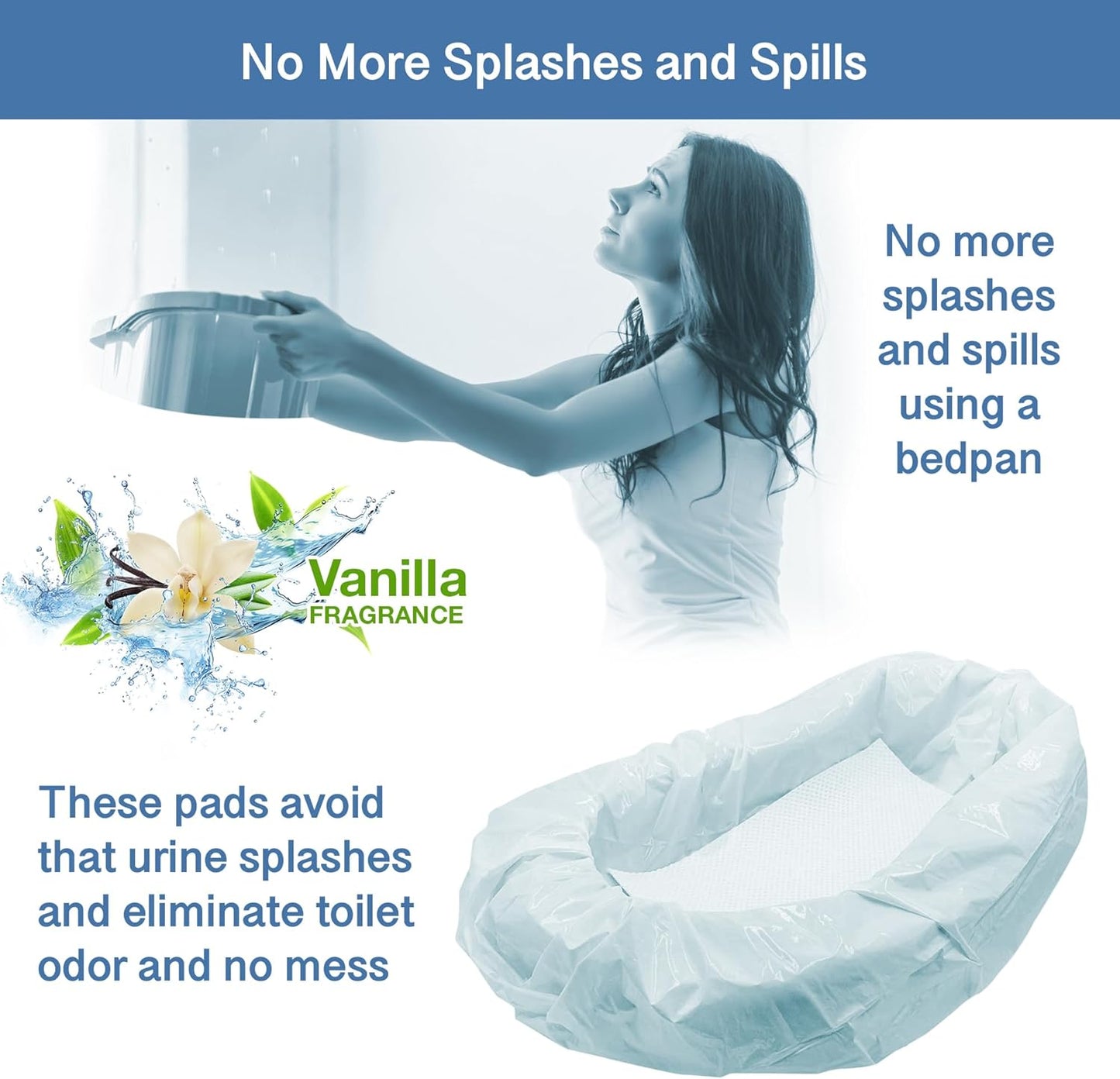 Commode Absorbent Pads for Bedside Commode Liners - 100 Vanilla Scented Pads for Portable Toilet Bags, Bedside Toilet Liners, Potty Bags for Portable Toilet, Potty Chair Liners - No More Dirty Works