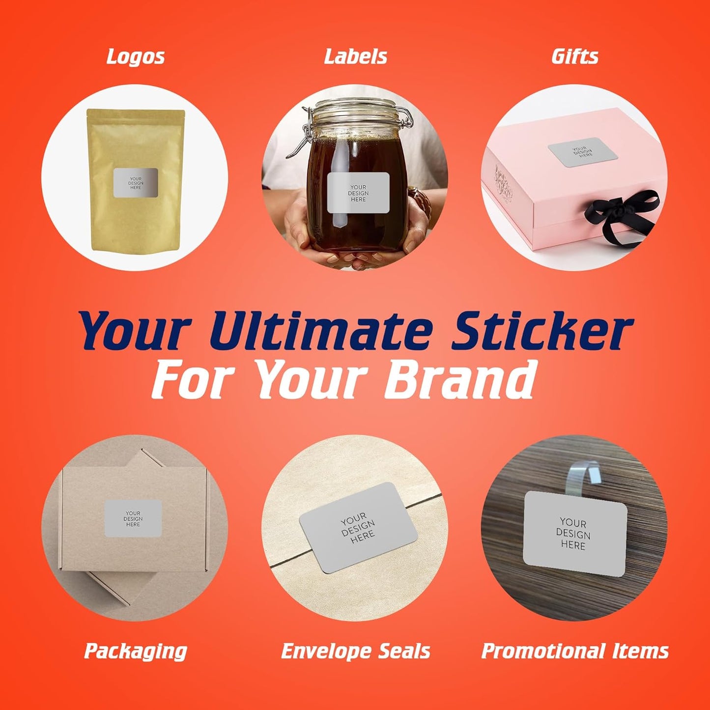 100 Custom Vinyl Stickers - Upload Your own Image, Text, Design, Logo - Personalized Logo Labels for Handmade, Packaging, Bottle, Jars, Candle, Brand Stickers (Gray, 3x2)