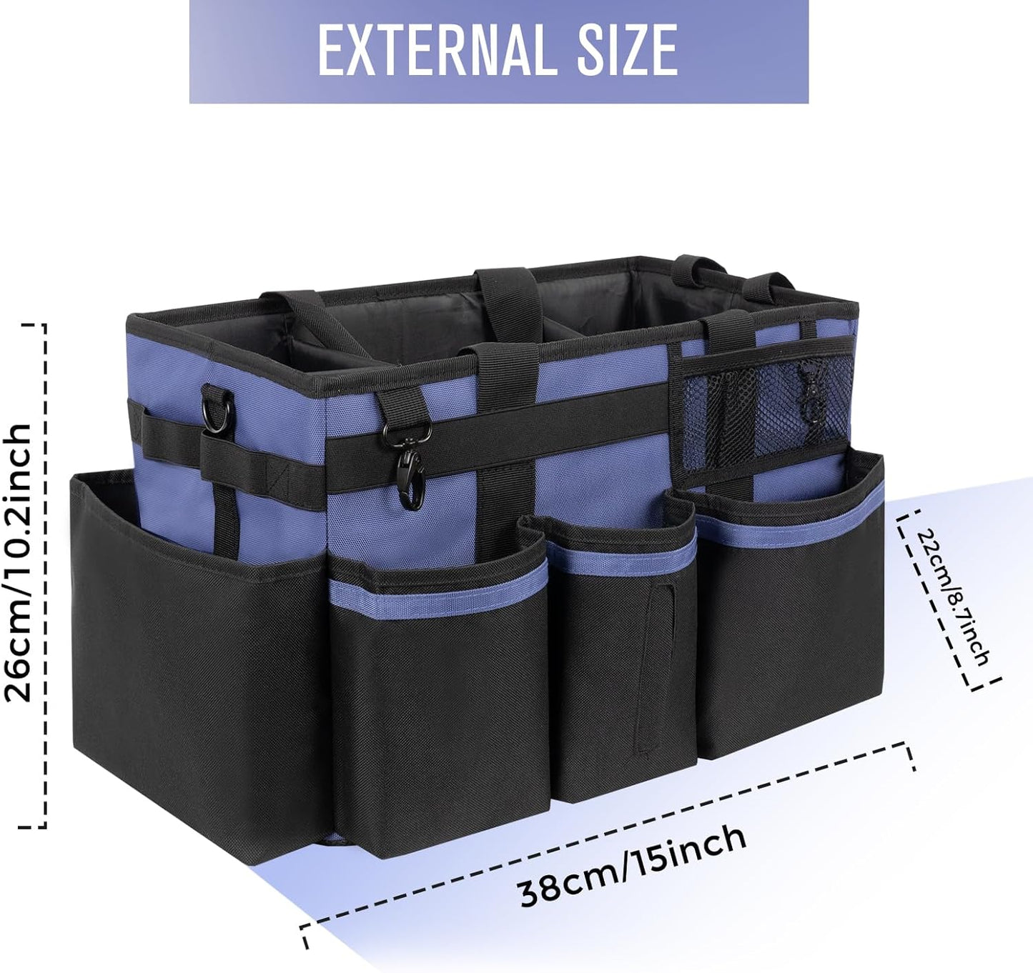 Wearable Cleaning Caddy, Cleaning Caddy Supplies Organizer with Handle & Shoulder Straps for Housekeepers, Under Sink & Car Cleaning Tool Organizers Bag with 4 Foldable Divider (CeruleanBlue)