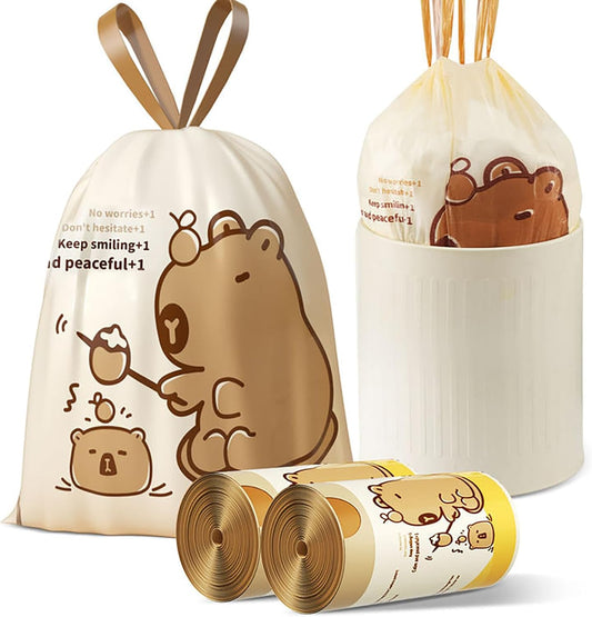 VOK 8 Gallon Trash Bags with Capybara Printed, Drawstring Medium Garbage Bags, Tear-Resistant & Leak-Proof Kitchen/Office Trash Can Liners, Trash Bags 8 Gallon with Secure Tie, 100 Counts