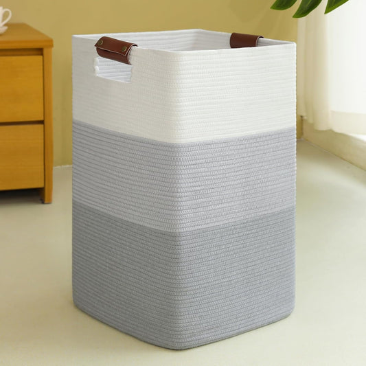 Laundry Hamper 96L Extra Large Laundry Basket, Woven Blanket Basket, Cotton Woven Storage Hamper with Handles for Living Room, Large Baskets for Pillows, Blankets, Clothes-Gradient Grey