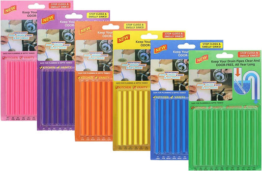 72pcs Drain Cleaner Deodorizer Sticks - Keep Drain Pipes Clear, Prevent Clogs for Kitchen, Bathroom, Toilet (6 Color)