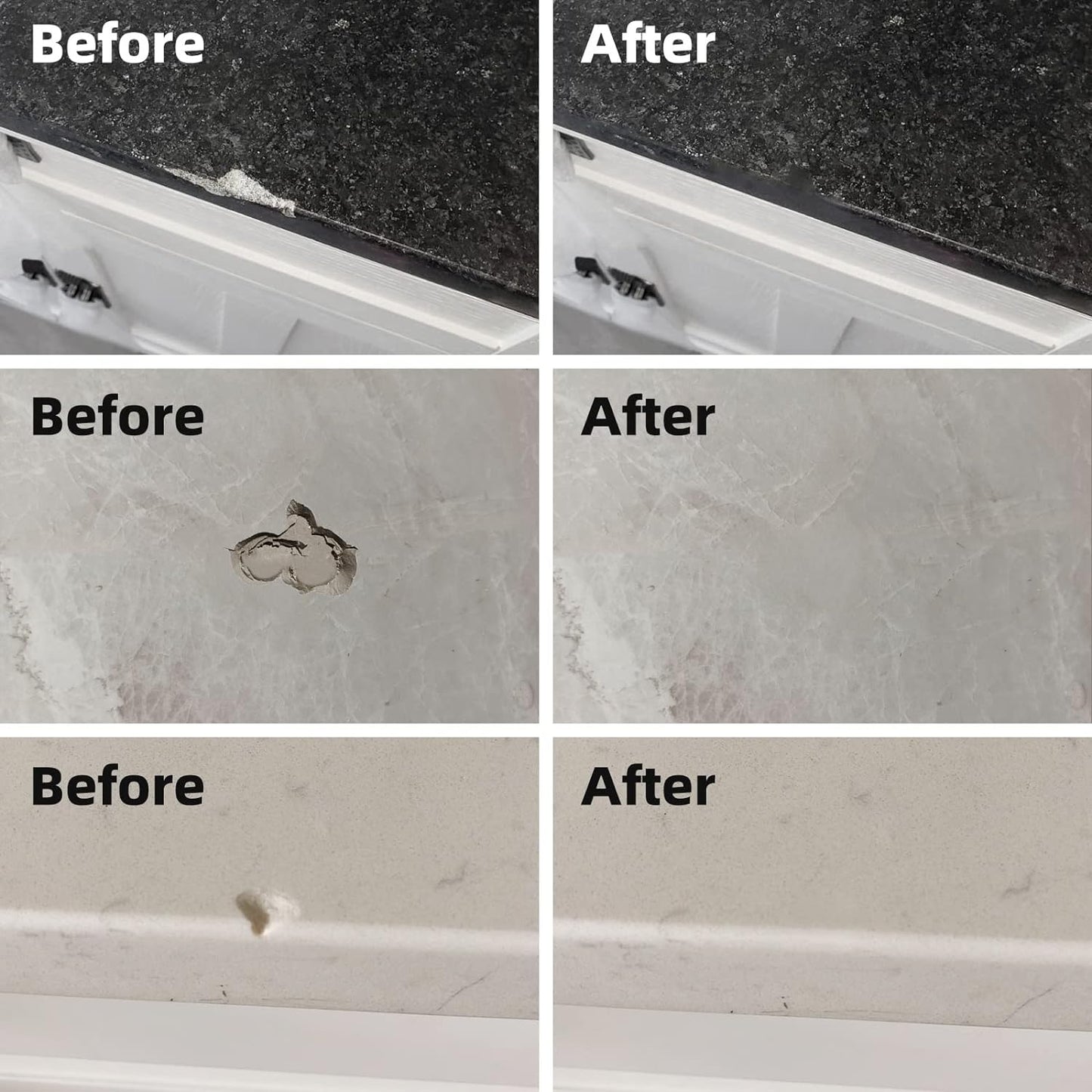 Globalcom Tile and Granite/Marble Repair Kit, Porcelain Stone and Quartz Countertops Repair Kit for Chips Dents Cracks Holes Scratch, Fix Chipped Edges Corners, Reattaches Missing Pieces