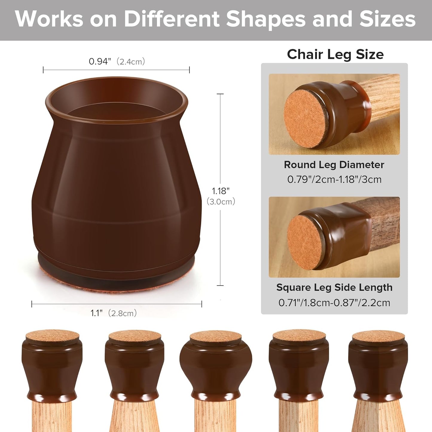 24PCS Upgraded Silicone Chair Leg Floor Protectors for Hardwood Floors, Furniture Sliders for Chair Legs, Felt Bottom Furniture Pads, Anti-Slip Round&Square Cap Covers to Scratch and Reduce Noise