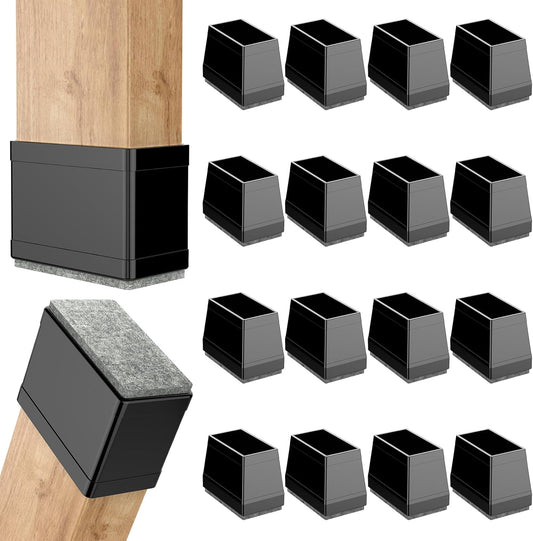 Rectangle Chair Leg Protectors for Hardwood Floors,16 PCS Silicone Covers to Protect Wood Tile Floors Felt Pads Furniture Leg Caps Reduce Noise. Easy to Move.(Black,0.5 x 1.5 Inch,Rectangular)