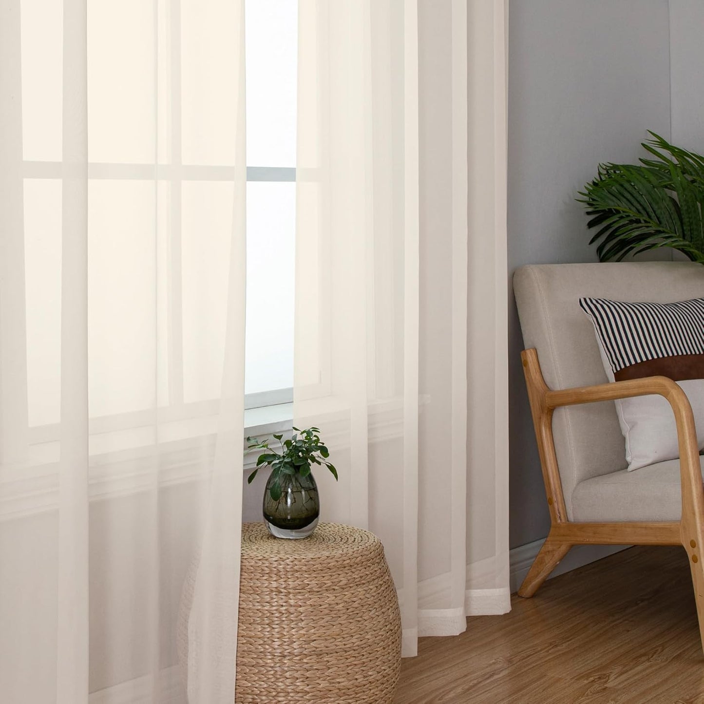 Chyhomenyc Cream Sheer Curtains 63 Inches Long 2 Panels Set- Light Filtering Curtains for Bedroom, Soft Airy Voile Rod Pocket Living Room Window Drapes, 42Wx63L Inches, 2 PCS