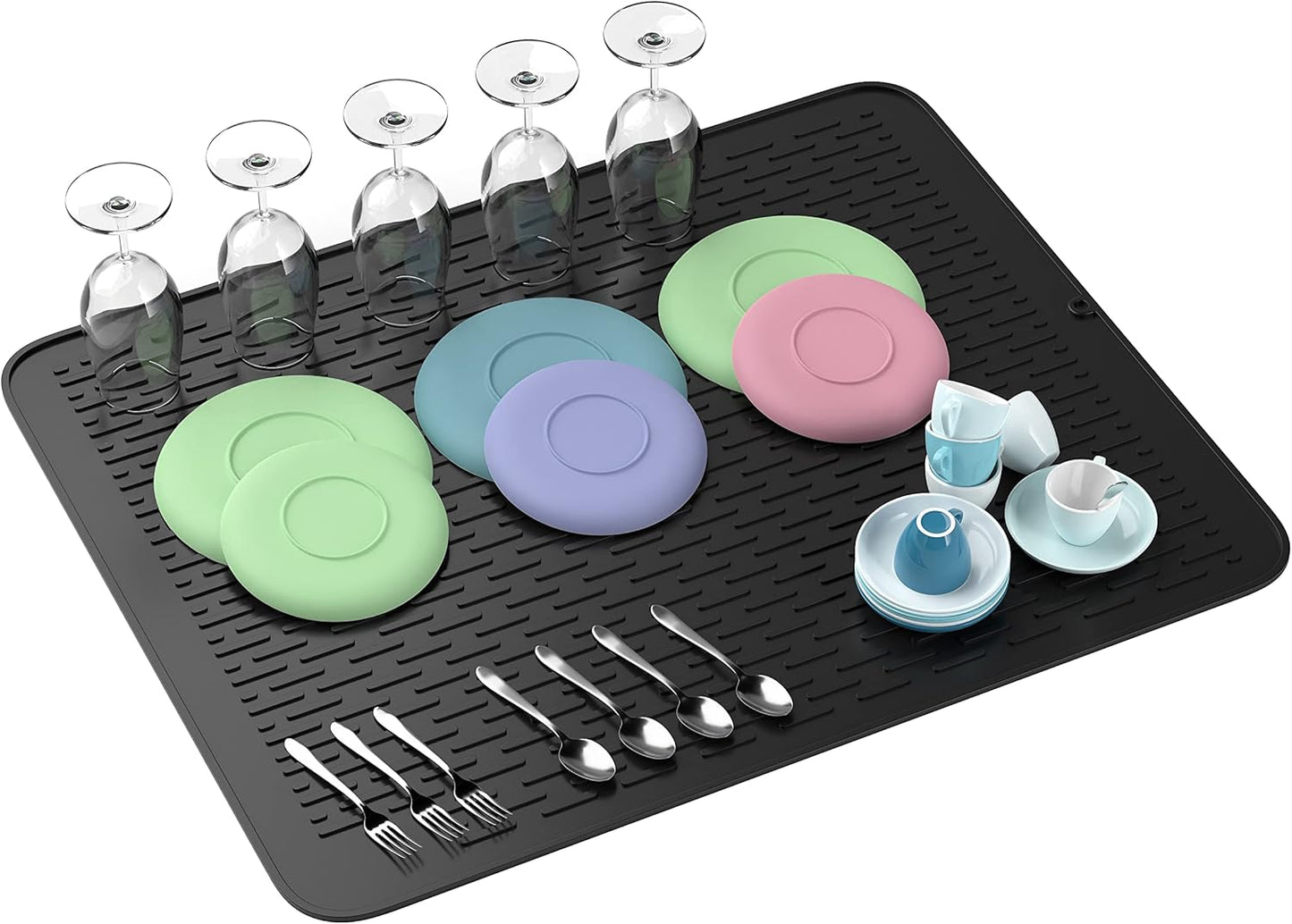 Extra Large (30 inch by 24 inch) heavy duty silicone dish drying mat for kitchen counters by MonsterMat (Black, XL - 30"x24")