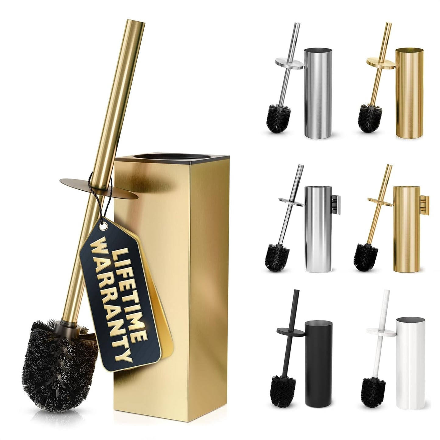 Stainless Steel Toilet Brush and Holder Set Gold & Square Design - Corrosion and Scratch-Resistant Gold Toilet Brush and Holder Set with Splash Protection - for Deep & Effective Bathroom Cleaning