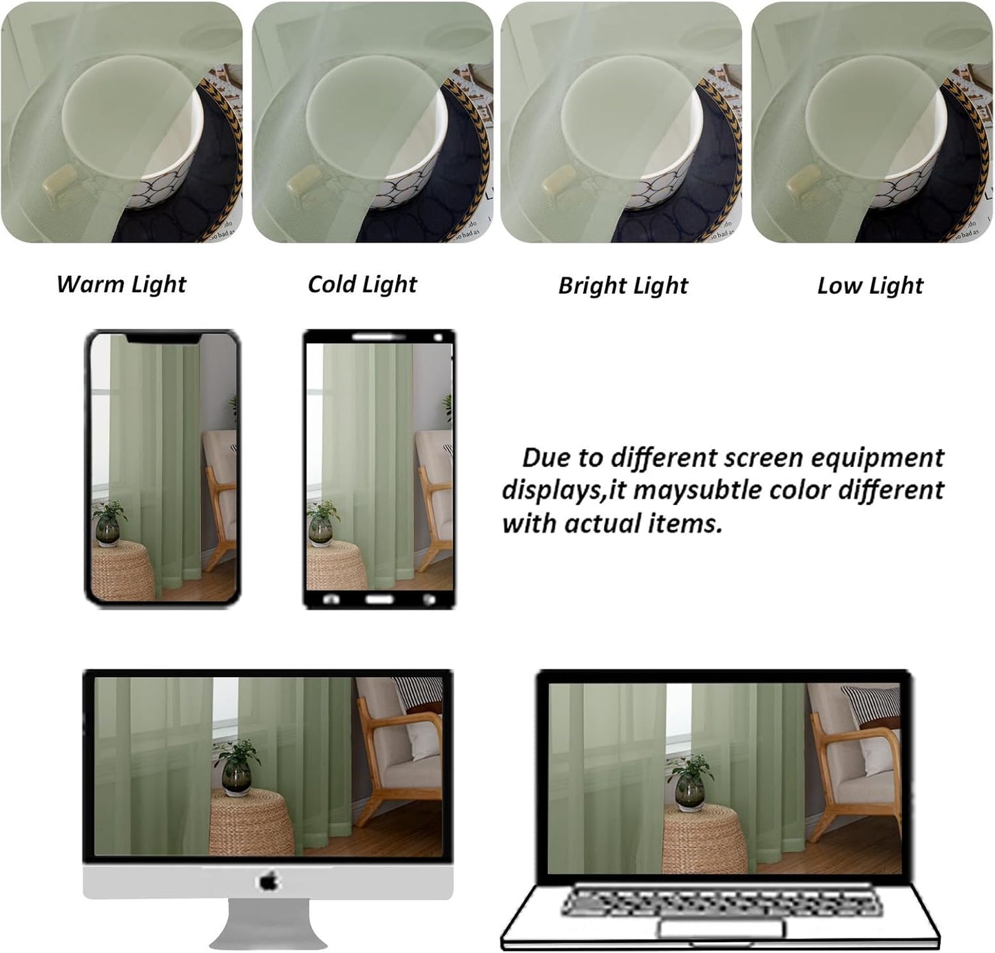 Chyhomenyc Extra Long Sage Green Sheer Curtains 120 Inches Long 2 Panels, Light Filtering Green Curtains for Living Room, Soft Gentle Voile Rod Pocket Bedroom Window Drapes, 59Wx120L Inch, 10FT, 2PCS