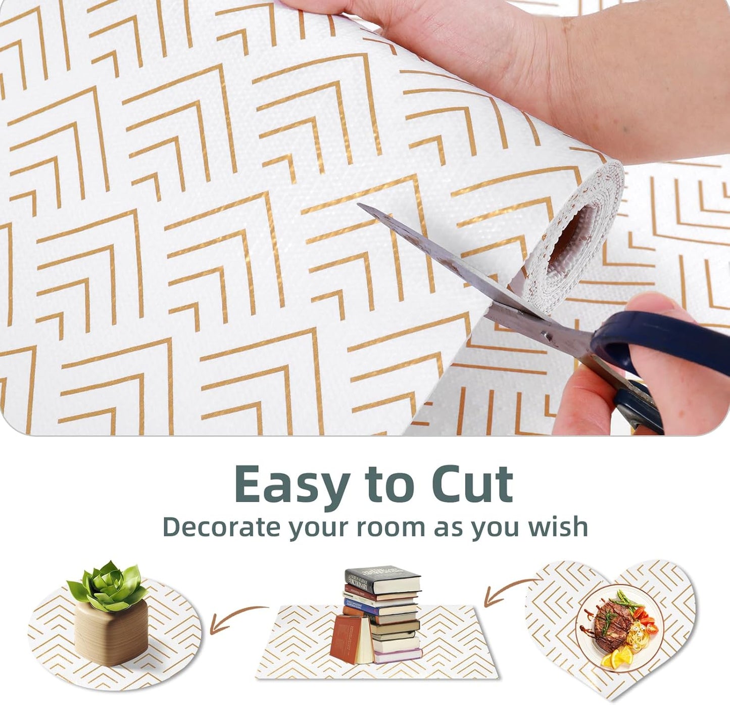 Shelf Liner for Kitchen Cabinets Non Adhesive Drawer Liner Non-Slip Thickened Shelf Liner Paper Strong Easy to Clean for Tool Box Refrigerator with Knife and Tape Measure, Gold Arrow,17.3 x 236.2 in