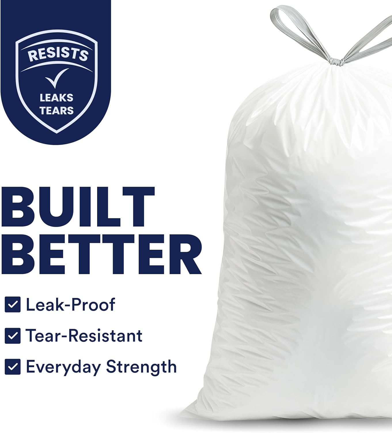 Plasticplace 13 Gallon Trash Bags â”‚ 1.2 Mil â”‚ White Drawstring Garbage Can Liners â”‚ 24" x 31", 200 Count (Pack of 1)