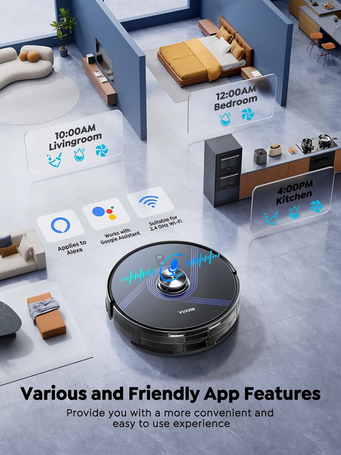 Vyzzle E20 Robot Vacuum and Mop, 60-Day Robot Vacuum Self Emptying, 5500Pa Suction, Zoned & Scheduled Cleaning, LiDAR Navigation, Vacuum Robot for Pet Hair, Carpets, Floors, WiFi/App/Voice Control