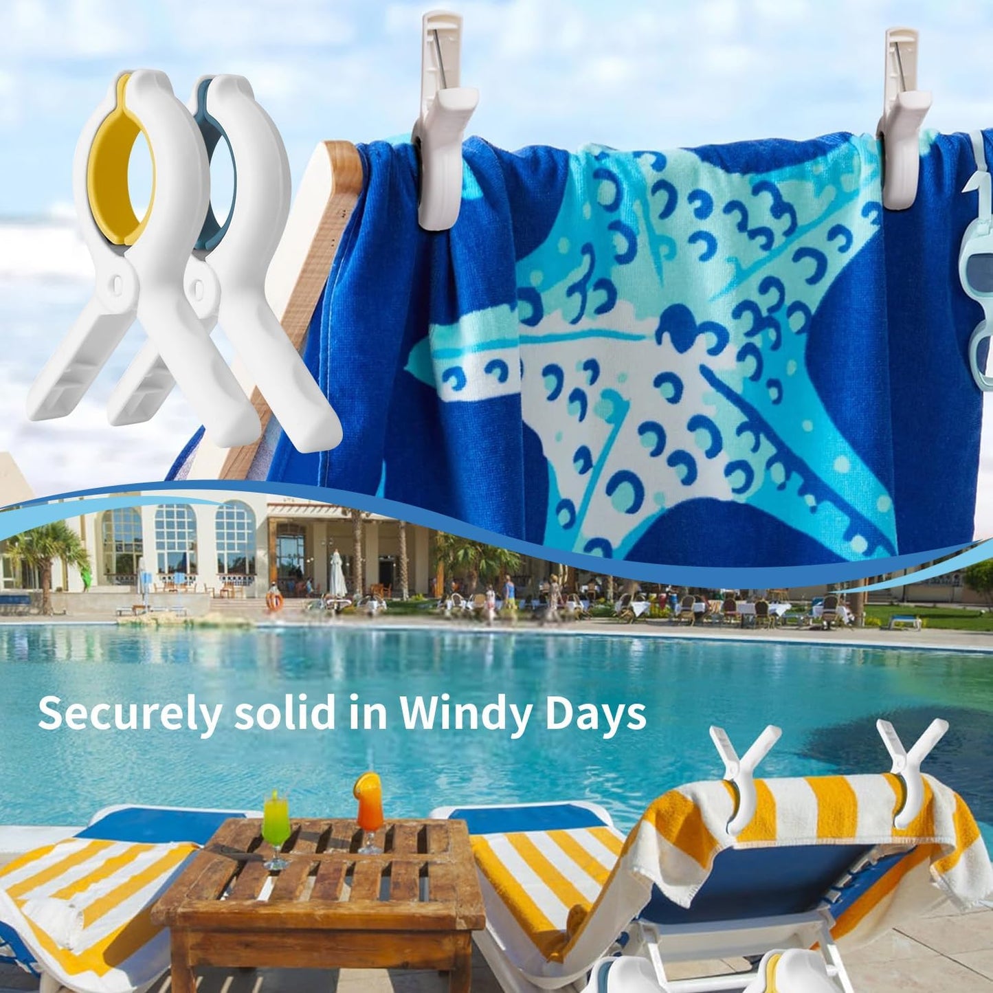 3.7 Inch Towel Clips for Beach Chairs 6 Pack,Beach Towel Clips Great Hold Durable,Durable Especially for Windy Days
