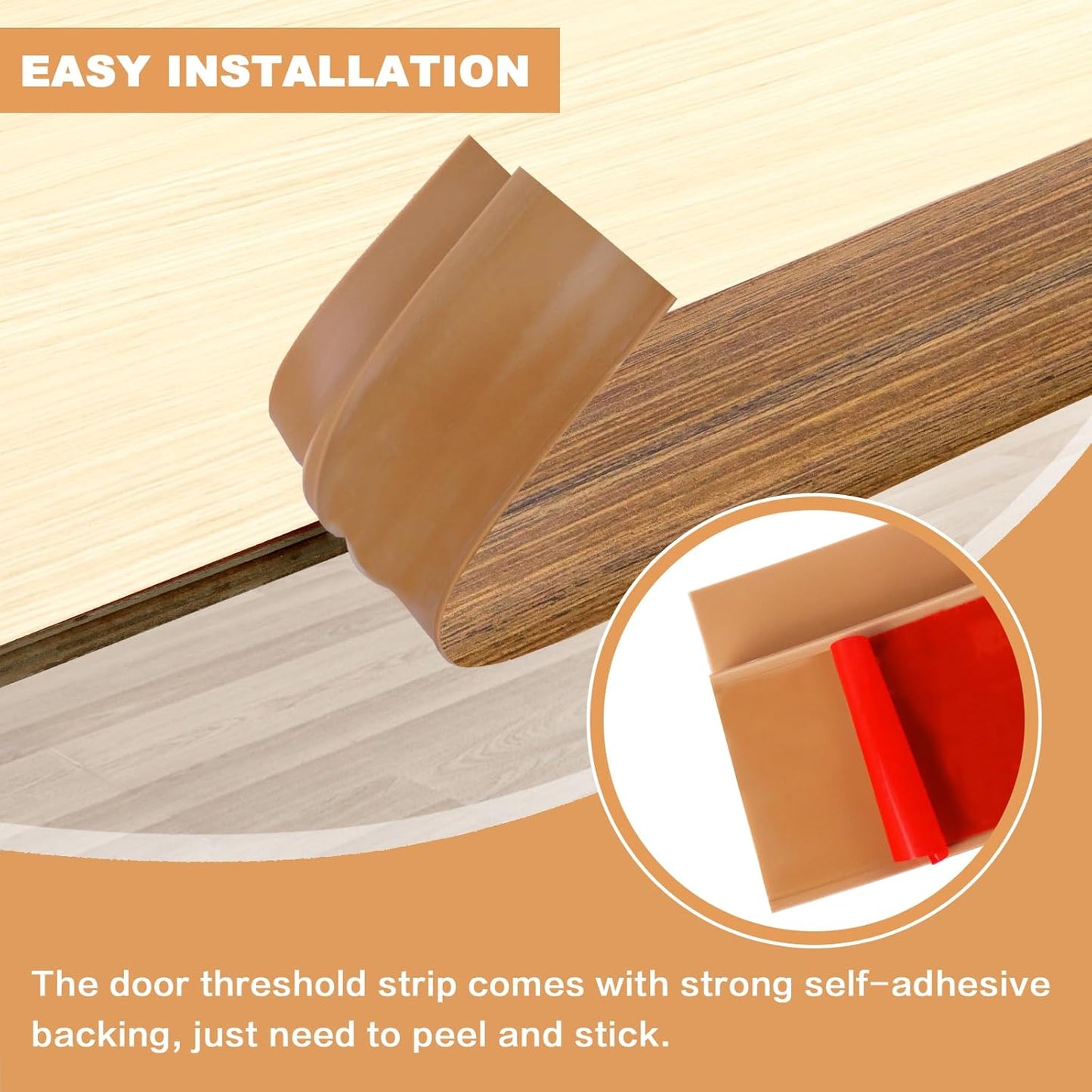 Vinyl Door Threshold Flooring Transition Strip Self Adhesive Carpet Edging Strip for Laminate Doorway Edge Threshold from 2/5" to 3/5" (Light Brown Wood Grain, 6.6 Ft)