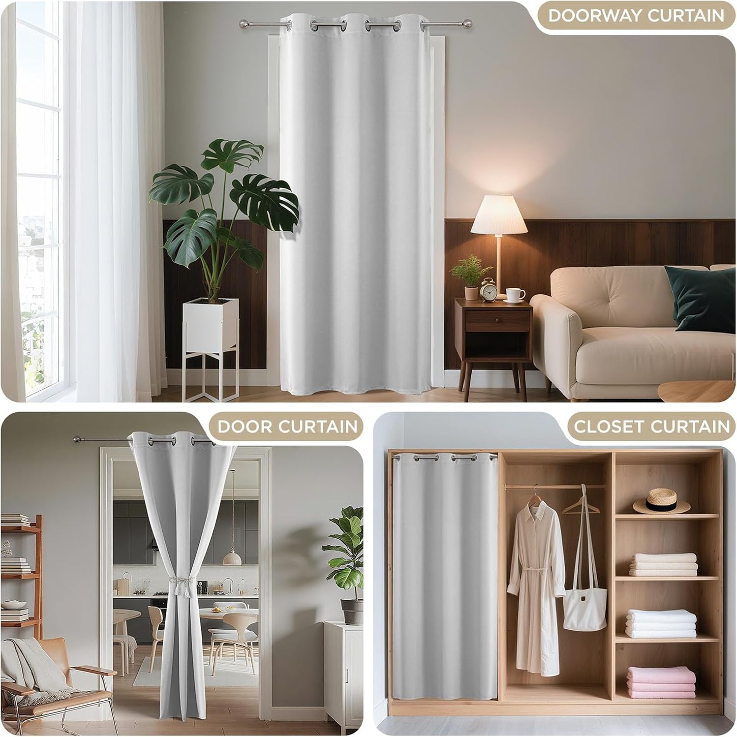 Joydeco Blackout Door Curtain for Doorway Privacy 72 Inches Long, Grommet Closet Curtain for Open Closet, Room Divider for Bedroom Living Room (Greyish White 52Wx72L, 1 Panel)