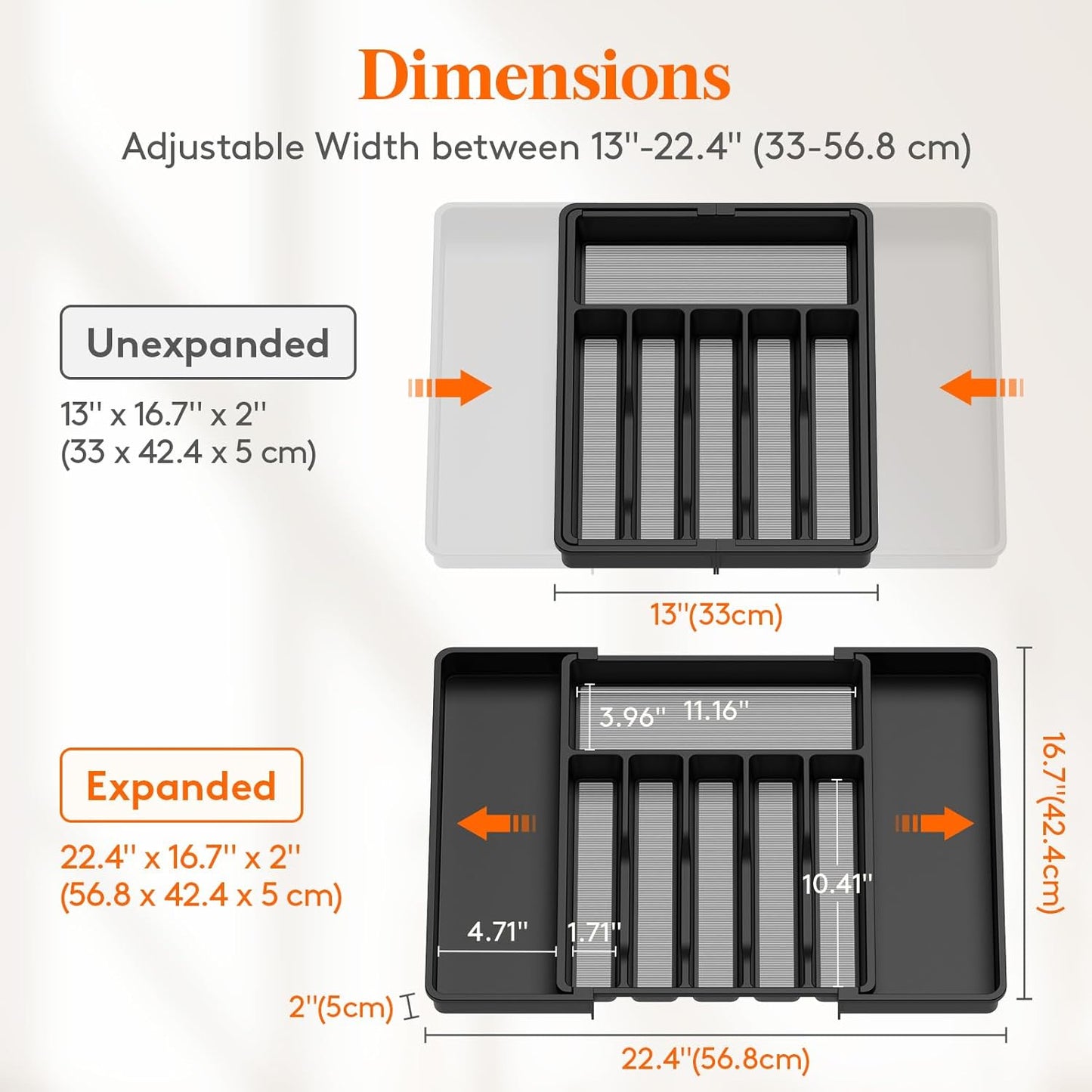 Lifewit Silverware Drawer Organizer, Expandable Utensil Tray with Non-Slip TPR, Deep Flatware Cutlery Holder, Adjustable Plastic Kitchen Storage for Spoons Forks Knives, Large, Black and Gray