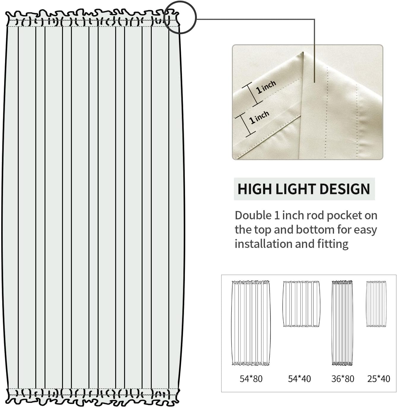 DWCN French Door Curtains – Rod Pocket Thermal Blackout Curtain for Doors with Glass Window, Kitchen and Patio Doors for Privacy, 54 X 80 Inches Long, 1 Curtain Panel with Tieback, Light Beige