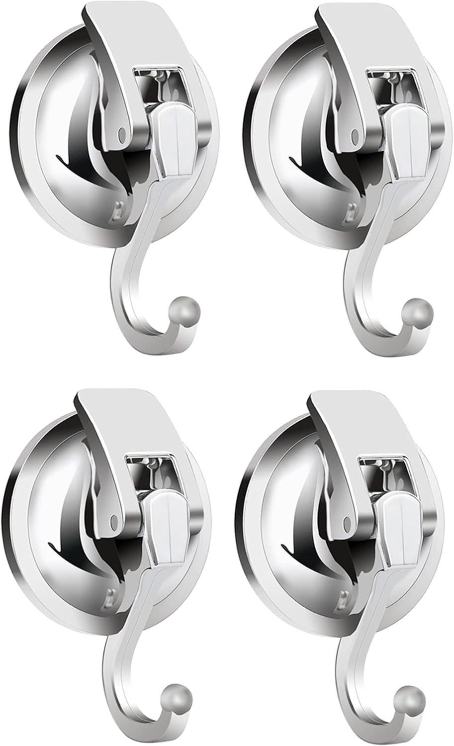 Heavy Duty Vacuum Suction Cup Hooks, Silver Plated Polished Super Suction for Kitchen Bathroom, 2 Pack