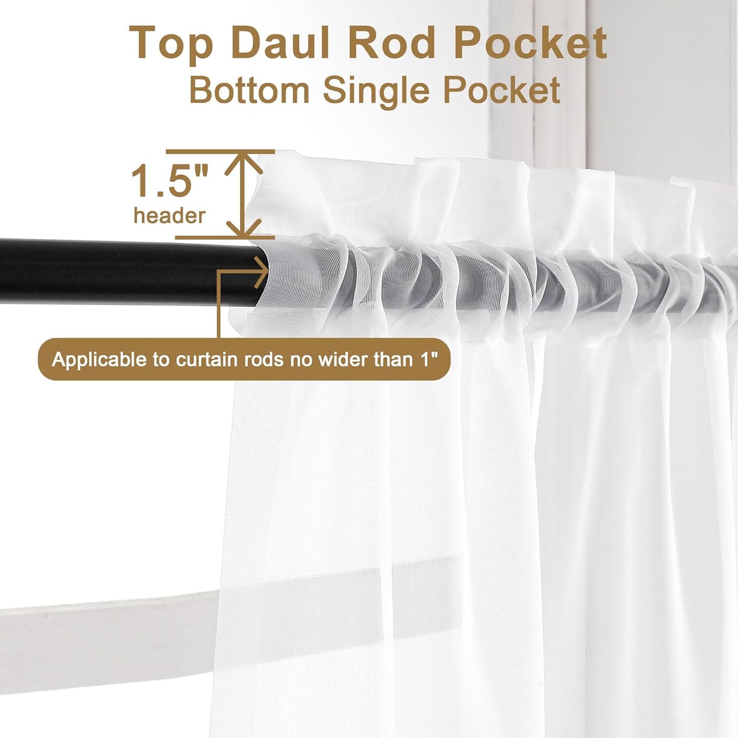 Chyhomenyc Sheer White Valances for Windows 2 Pack, Small Window Curtains for Living Room Bathroom Cafe Laundry Basement, Modern Top Dual Rod Pocket Voile Curtain, 42W x 18L inches, White