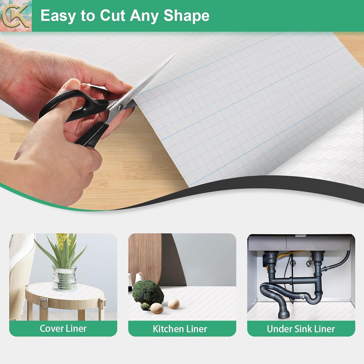 Self-Adhesive Shelf Liner Kitchen Liner, Waterproof Backed Paper Easy Peel and Stick Contact Liner Without Residue for Decor Your Desk Surface, Kitchen Countertops (White, 17.5 x 118.1 inches)