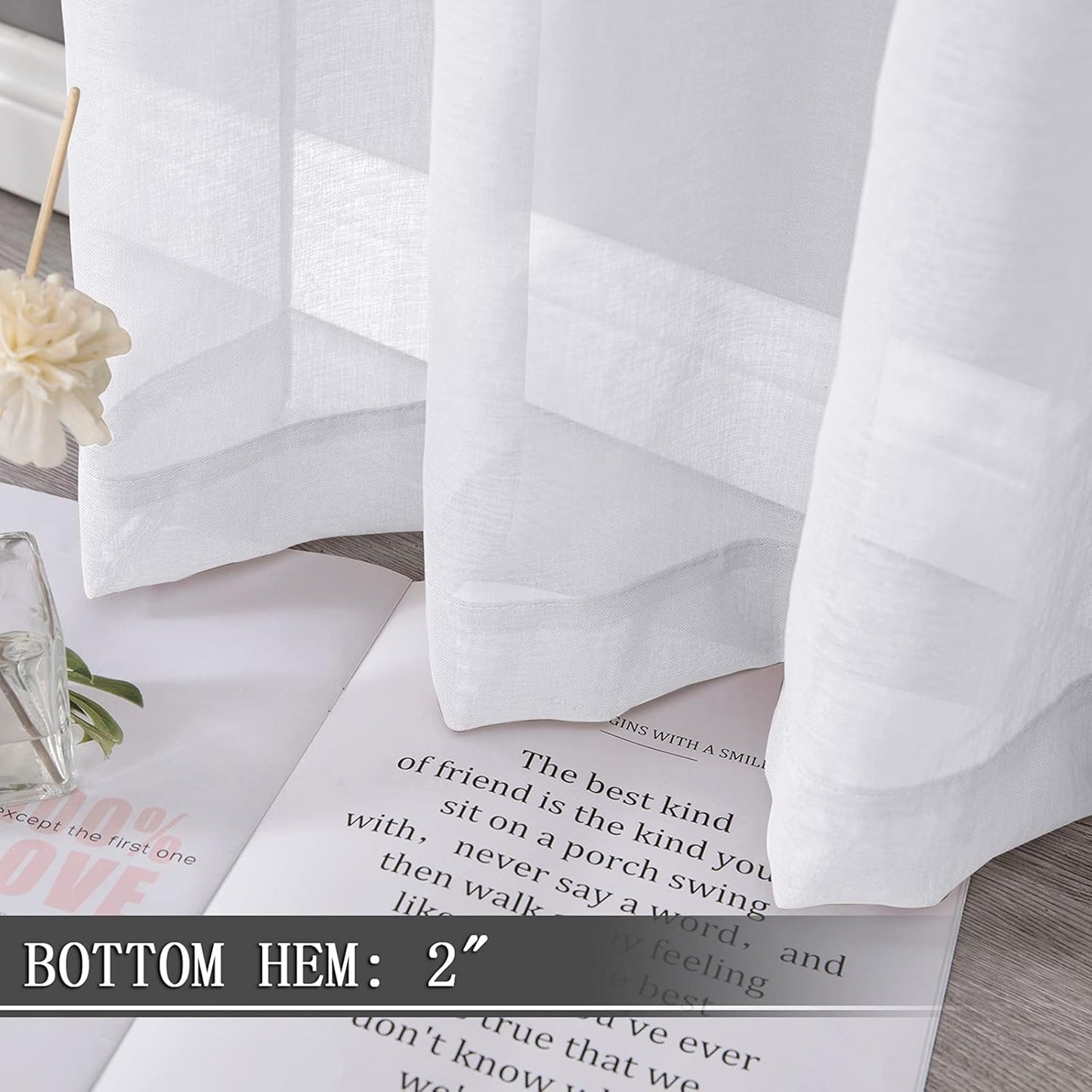 Tollpiz Sheer Tier Curtains Kitchen Linen Textured Half Curtain Sheers Light Filtering Rod Pocket Voile Bathroom Short Curtains for Farmhouse, 25 x 30 inches Long, White, Set of 2 Panels