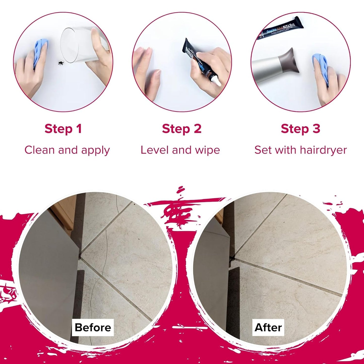 MagicEzy Tile RepairEzy Tile Repair Kit (Honey Beige/White) - Crack and Chip Repair for Floor and Wall Tiles Fast - Porcelain and Ceramic Tile Repair Kit