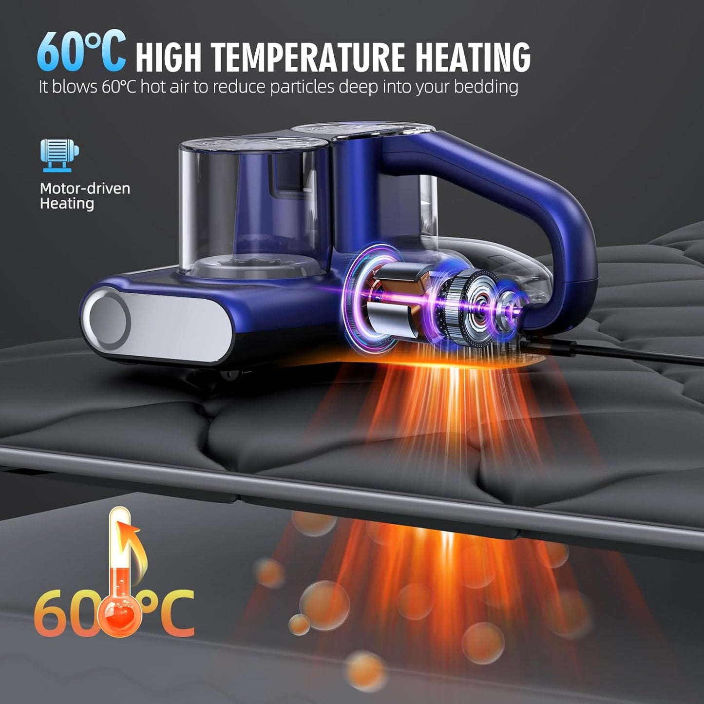 Mattress Vacuum Cleaner, 16Kpa Bed Vacuum Cleaner with 253.7nm UV-C Light & Heating & Ultrasonic Quintuple Tech & 30000 RPM/Min Brushroll Rotation, Widened Suction Port, 500W, Corded