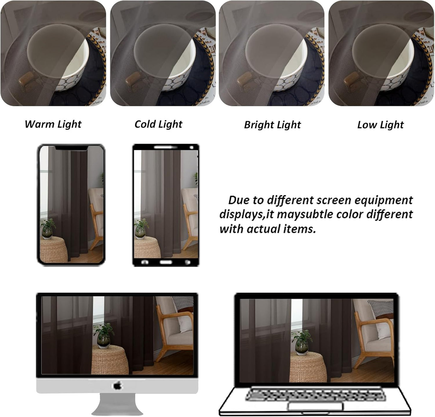 Chyhomenyc Sheer Valances for Windows 2 Pieces, 42Wx14L Inches Brown Small Window Valance for Living Room Bathroom Cafe Laundry Basement, Elegant Chocolate Rod Pocket Voile Valance