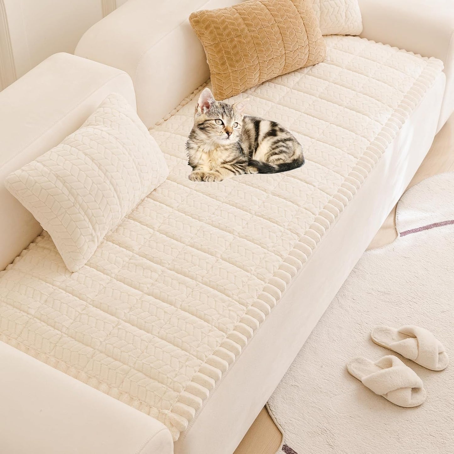 Mivnue Pet Couch Cover Protector Sofa Covers for Pets Washable Non Slip Couches and Sofas Dog Mat (Cream, 27.6" x 70.9")