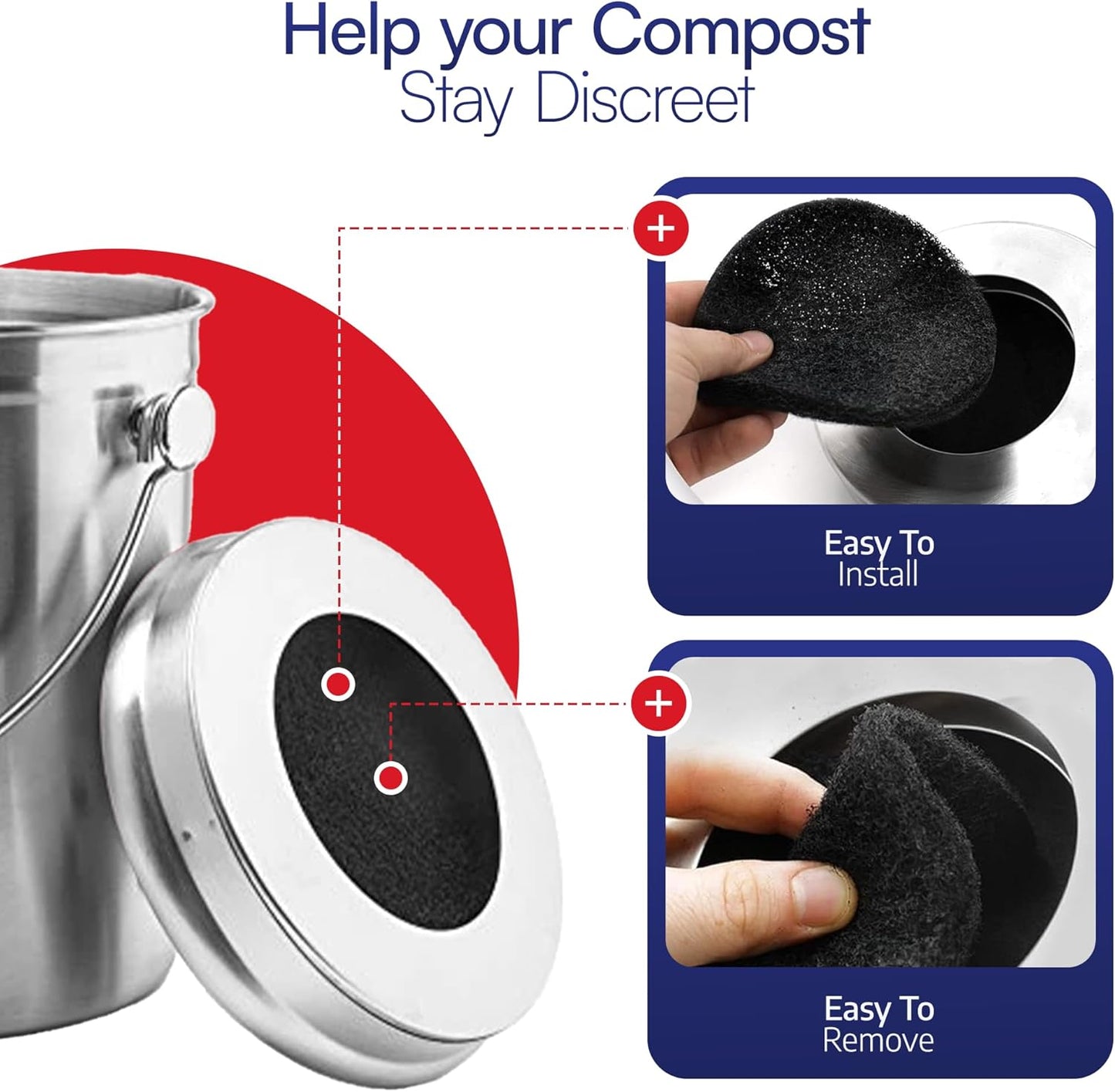 BioStrike -Activated Carbon Filter Odor Absorbers for Kitchen Compost Bins - Extra Thick 5.5 inch Compost Bucket Charcoal Filters - Odor Control for Countertop Pails - Made in USA (6 Count)