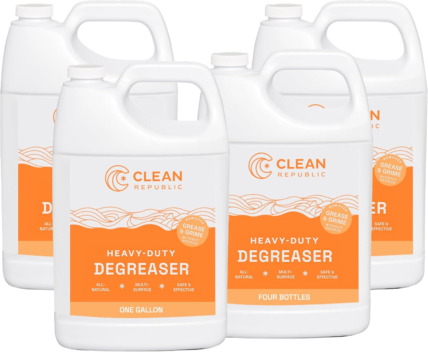 Clean Republic Heavy-Duty Degreaser, Multi-Surface Cleaner for Ovens, Stove Tops, Grills, and More, 1 Gallon Bottle, 4-Pack