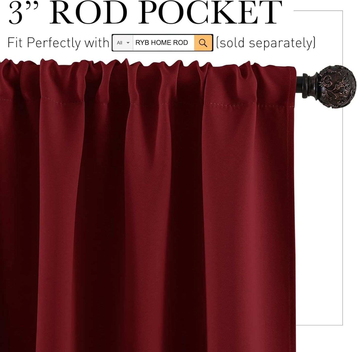RYB HOME Kitchen Curtains 45 inch Length 2 Panels Set, Privacy Assured Drapes Room Darkening Small Window Treatment for Cafe Bathroom, W29 x L45 inch, Burgundy Red